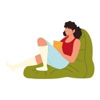 Mujer con tableta sentada en una silla, procrastinación vector