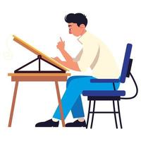 man working office desk, side view on white background vector