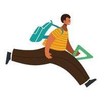 back to school, student running with backpack and ruler vector