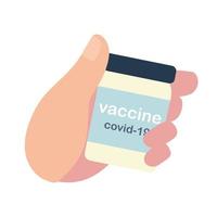 hand holds vial covid 19 coronavirus vaccine vector