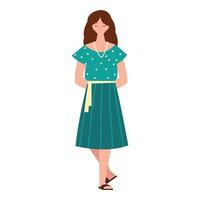 woman character in green dress on white bcakground vector