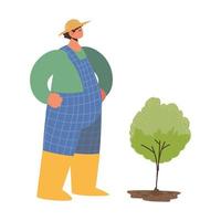 farm and agriculture farmer planting a tree vector