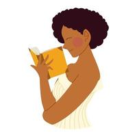 afro american woman reading book in hands