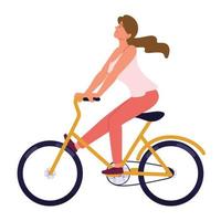 mujer joven montando bicicleta vector