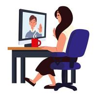 woman making interview video call vector