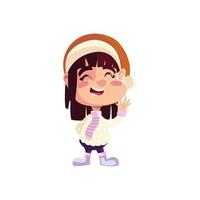 cute girl with santa hat character cartoon christmas on white background vector