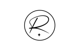 R alphabet letter logo for business with star and circle. Simple elegant lettering for company. Corporate identity branding icon design in white and black vector