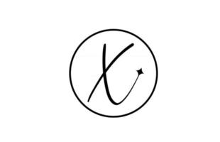 X alphabet letter logo for business with star and circle. Simple elegant lettering for company. Corporate identity branding icon design in white and black vector