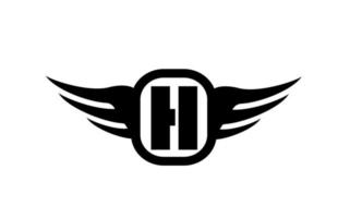 H alphabet letter logo for business and company with wings and black and white color. Corporate brading and lettering icon with simple design vector