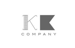 K KK grey white alphabet logo icon for company with geometric style. Creative letter combination design for business and corporate vector