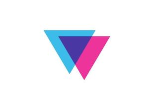 intersected V letter logo icon for company. Blue and pink alphabet design for corporate and business vector