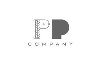 P PP grey white alphabet logo icon for company with geometric style. Creative letter combination design for business and corporate vector