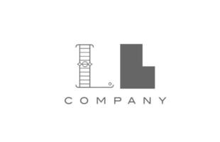 L LL grey white alphabet logo icon for company with geometric style. Creative letter combination design for business and corporate vector