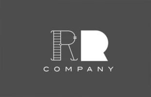 geometric R RR grey white alphabet letter logo icon for company. Different style combination design for corporate and business vector