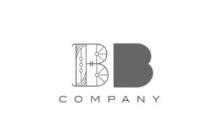 B BB grey white alphabet logo icon for company with geometric style. Creative letter combination design for business and corporate vector