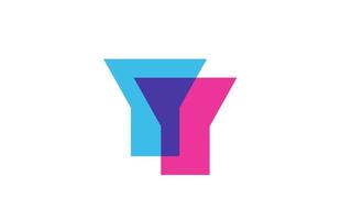 intersected Y letter logo icon for company. Blue and pink alphabet design for corporate and business vector