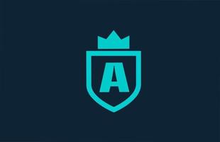 A blue shield alphabet icon logo for company with letter. Creative design for corporate and business with king crown vector