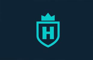 H blue shield alphabet icon logo for company with letter. Creative design for corporate and business with king crown vector