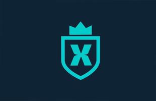 X blue shield alphabet icon logo for company with letter. Creative design for corporate and business with king crown vector