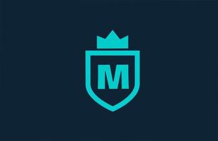 M blue shield alphabet icon logo for company with letter. Creative design for corporate and business with king crown vector