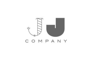 J JJ grey white alphabet logo icon for company with geometric style. Creative letter combination design for business and corporate vector