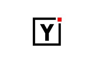 Y alphabet letter logo icon in black and white. Company and business design with square and red dot. Creative corporate identity template vector