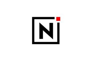N alphabet letter logo icon in black and white. Company and business design with square and red dot. Creative corporate identity template vector