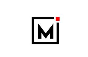 M alphabet letter logo icon in black and white. Company and business design with square and red dot. Creative corporate identity template
