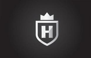 icono del logotipo de la letra del alfabeto h en color gris y negro. Diseño de escudo para la identidad de la empresa con corona de rey. vector