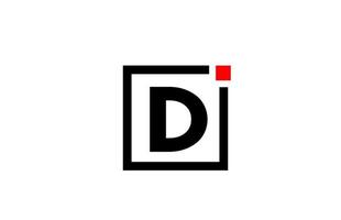 D alphabet letter logo icon in black and white. Company and business design with square and red dot. Creative corporate identity template vector