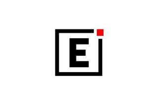 E alphabet letter logo icon in black and white. Company and business design with square and red dot. Creative corporate identity template vector