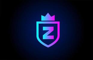 royal Z alphabet letter icon logo for business. Company design with king crown and shield in gradient color for corporate identity vector