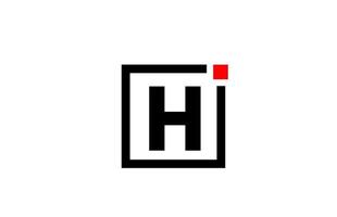 H alphabet letter logo icon in black and white. Company and business design with square and red dot. Creative corporate identity template vector