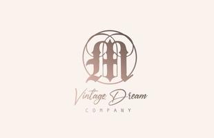 M color marrón pastel alfabeto logo letra icono. concepto de diseño vintage para empresa y negocio. identidad corporativa con un estilo retro único vector