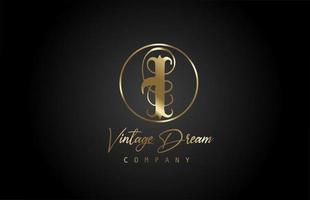 I logo de icono de letra del alfabeto dorado dorado. concepto de diseño vintage para empresa y negocio. identidad corporativa con fondo negro y estilo retro vector