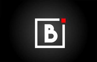 B icono de logotipo de letra del alfabeto en color blanco y negro. diseño de empresa y negocio con punto cuadrado y rojo. plantilla de identidad corporativa creativa vector