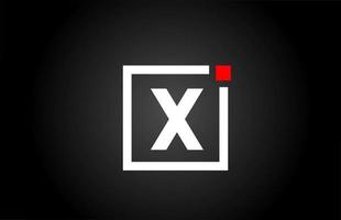 x icono del logotipo de la letra del alfabeto en color blanco y negro. diseño de empresa y negocio con punto cuadrado y rojo. plantilla de identidad corporativa creativa vector