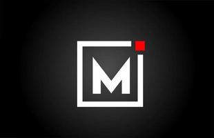 M icono de logotipo de letra del alfabeto en color blanco y negro. diseño de empresa y negocio con punto cuadrado y rojo. plantilla de identidad corporativa creativa vector