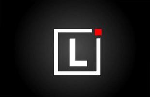 L alphabet letter logo icon in black and white color. Company and business design with square and red dot. Creative corporate identity template vector