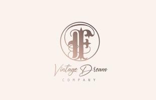 F brown pastel color alphabet logo letter icon. Vintage design concept for company and business. Corporate identity with unique retro style vector