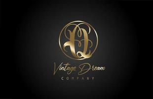 Q logo de icono de letra del alfabeto de oro dorado. concepto de diseño vintage para empresa y negocio. identidad corporativa con fondo negro y estilo retro vector