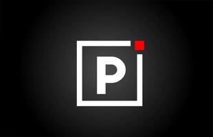 P icono de logotipo de letra del alfabeto en color blanco y negro. diseño de empresa y negocio con punto cuadrado y rojo. plantilla de identidad corporativa creativa vector