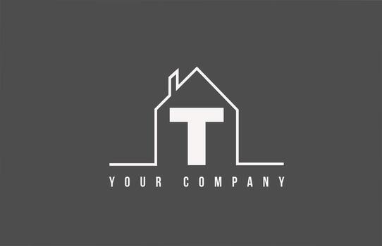 T alphabet letter icon logo of a home. Real estate house design for company and business identity with line vector