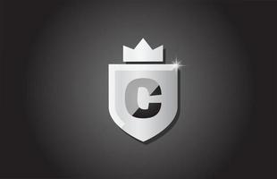 Creative shield C alphabet letter icon logo in grey color. Corporate business design for company template identity with king crown and light spark vector