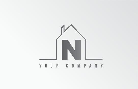 N home alphabet icon logo letter design. House  for a real estate company. Business identity with thin line contour vector