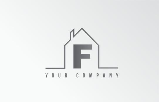 F home alphabet icon logo letter design. House  for a real estate company. Business identity with thin line contour vector