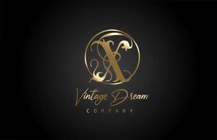 X logo de icono de letra del alfabeto de oro dorado. concepto de diseño vintage para empresa y negocio. identidad corporativa con fondo negro y estilo retro vector