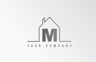 M home alphabet icon logo letter design. House  for a real estate company. Business identity with thin line contour