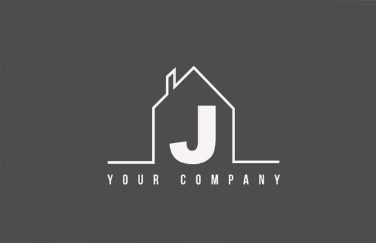 J alphabet letter icon logo of a home. Real estate house design for company and business identity with line vector