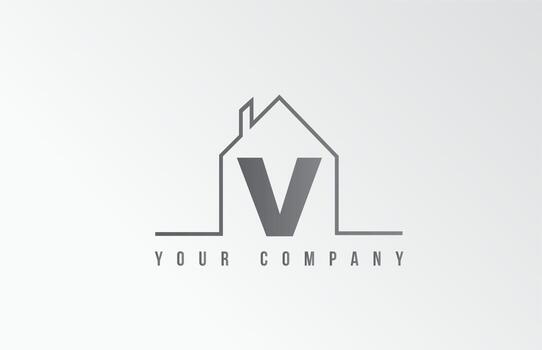 V home alphabet icon logo letter design. House  for a real estate company. Business identity with thin line contour vector